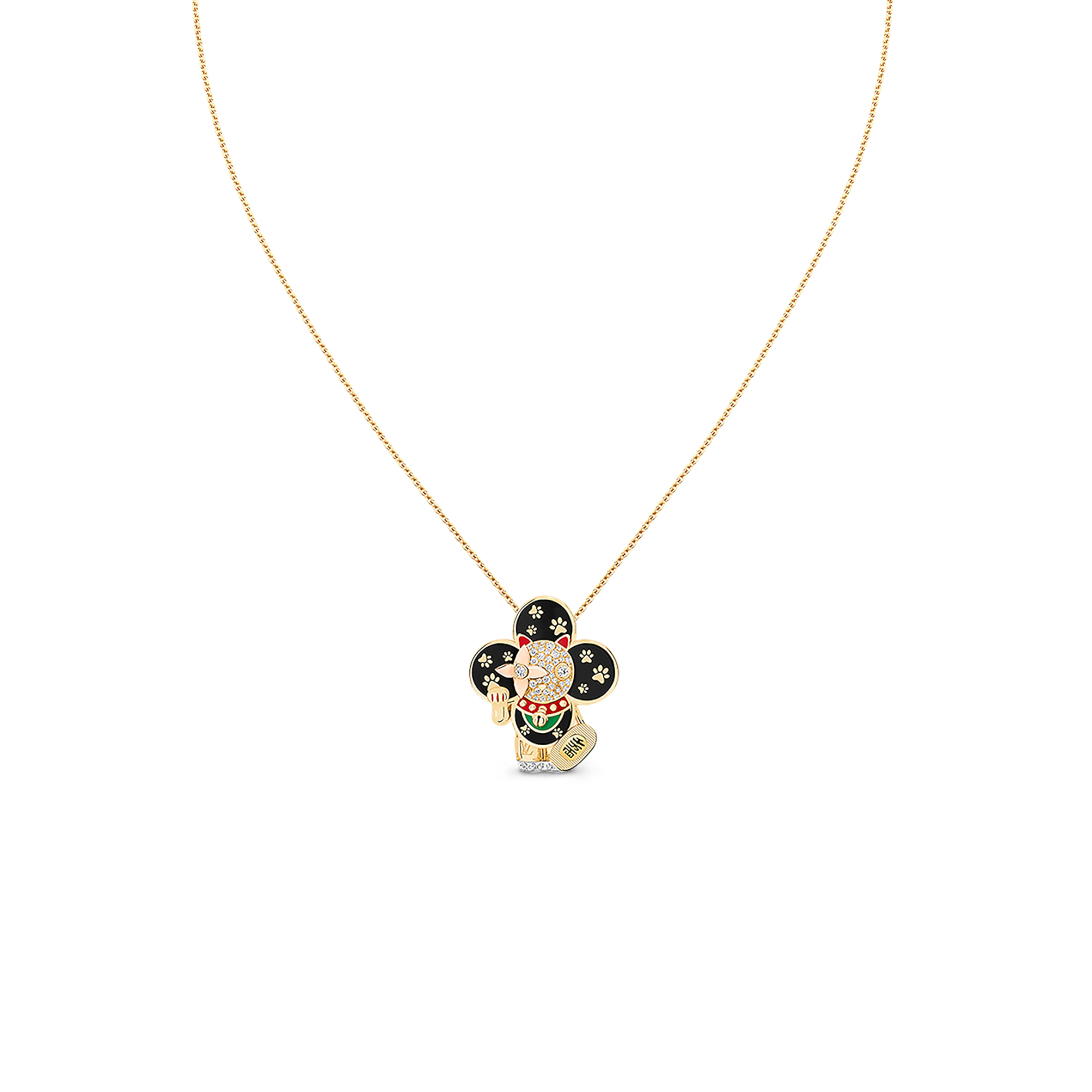 LOUIS VUITTON VIVIENNE MANEKI NEKO PENDANT, 3 GOLDS, LACQUER & DIAMONDS Q93901 LOUIS VUITTON VIVIENNE MANEKI NEKO PENDANT, 3 GOLDS, LACQUER & DIAMONDS Q93901